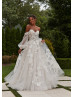 Beaded Ivory Lace Sequined Tulle Wedding Dress With Detachable Sleeves